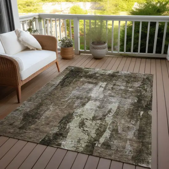 Brown Black And Beige Abstract Washable Indoor Outdoor Area Rug Photo 7