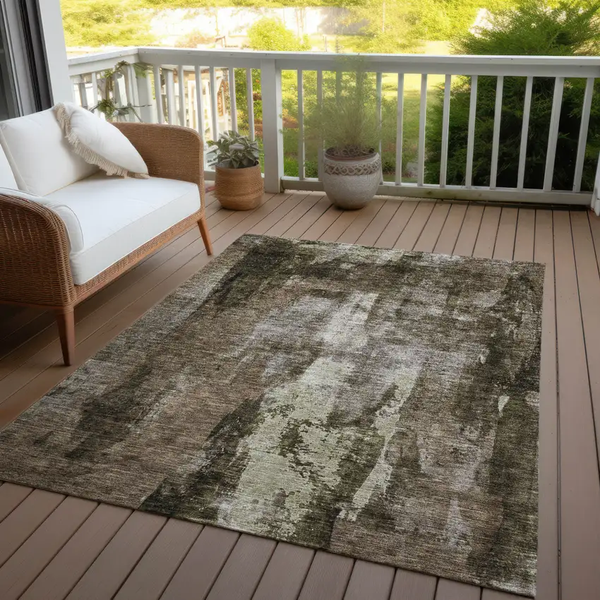 Brown Black And Beige Abstract Washable Indoor Outdoor Area Rug Photo 7