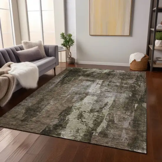 Brown Black And Beige Abstract Washable Indoor Outdoor Area Rug Photo 9