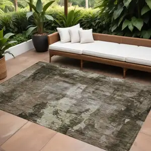 Photo of Brown Black And Beige Abstract Washable Indoor Outdoor Area Rug