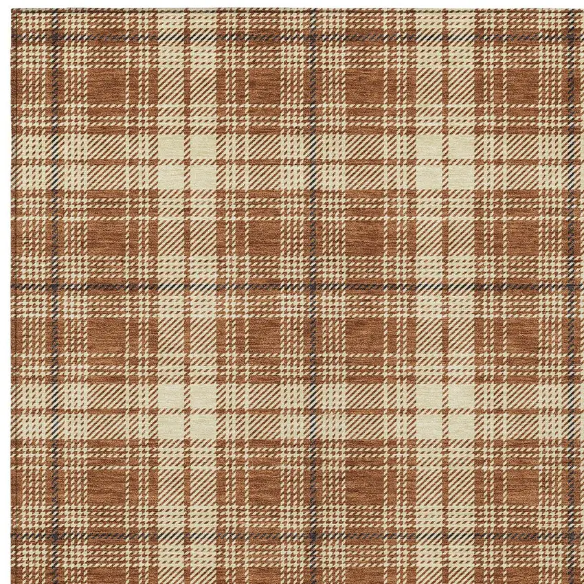 Brown Black And Beige Plaid Washable Indoor Outdoor Area Rug Photo 6
