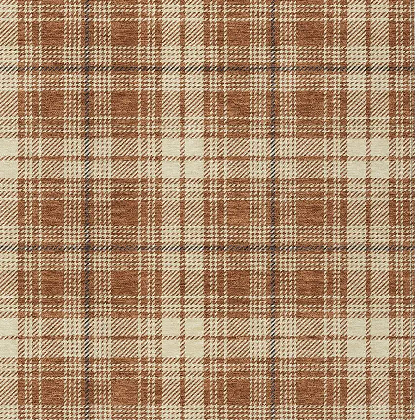 Brown Black And Beige Plaid Washable Indoor Outdoor Area Rug Photo 6