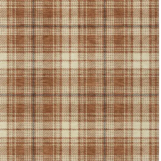 Brown Black And Beige Plaid Washable Indoor Outdoor Area Rug Photo 6