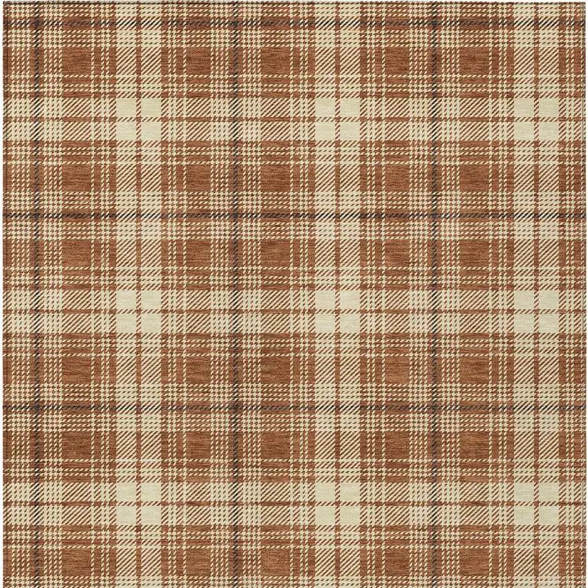 Brown Black And Beige Plaid Washable Indoor Outdoor Area Rug Photo 7