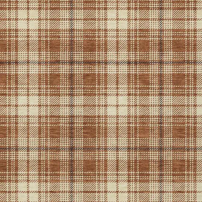 Brown Black And Beige Plaid Washable Indoor Outdoor Area Rug Photo 6