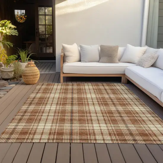 Brown Black And Beige Plaid Washable Indoor Outdoor Area Rug Photo 8