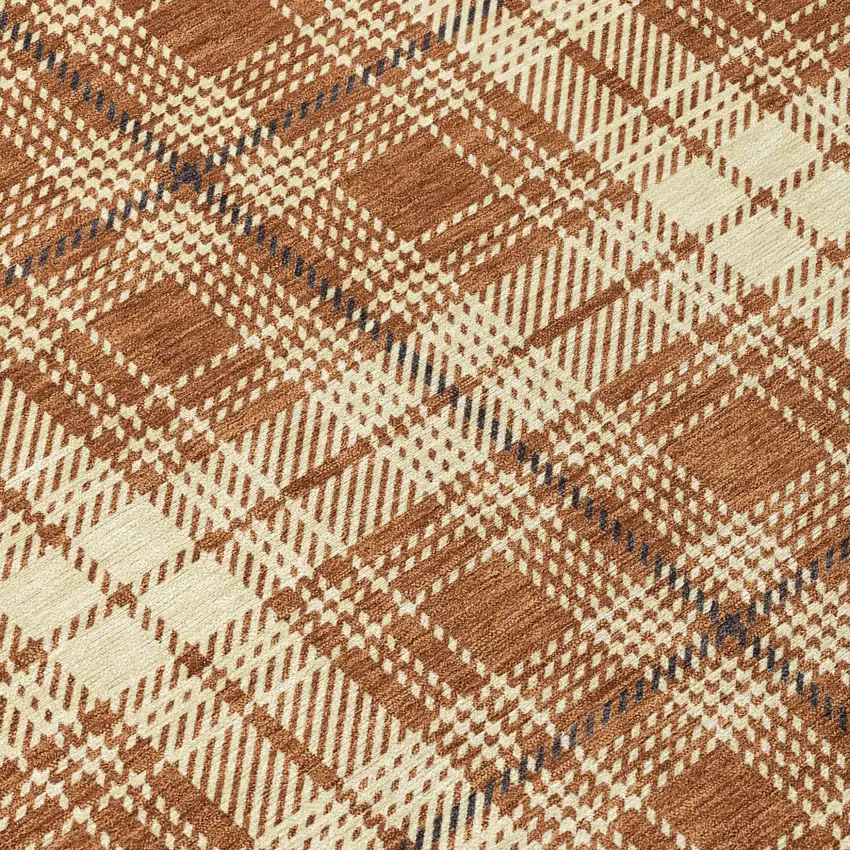 Brown Black And Beige Plaid Washable Indoor Outdoor Area Rug Photo 5