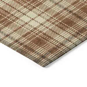 Photo of Brown Black And Beige Plaid Washable Indoor Outdoor Area Rug