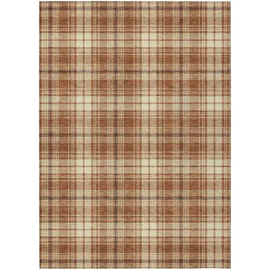 Brown Black And Beige Plaid Washable Indoor Outdoor Area Rug Photo 2