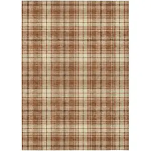 Photo of Brown Black And Beige Plaid Washable Indoor Outdoor Area Rug