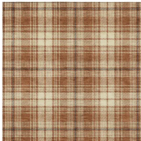 Brown Black And Beige Plaid Washable Indoor Outdoor Area Rug Photo 6