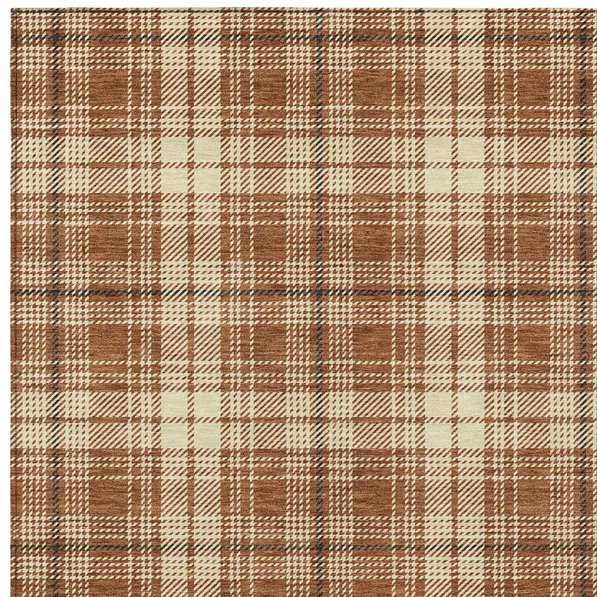 Brown Black And Beige Plaid Washable Indoor Outdoor Area Rug Photo 6