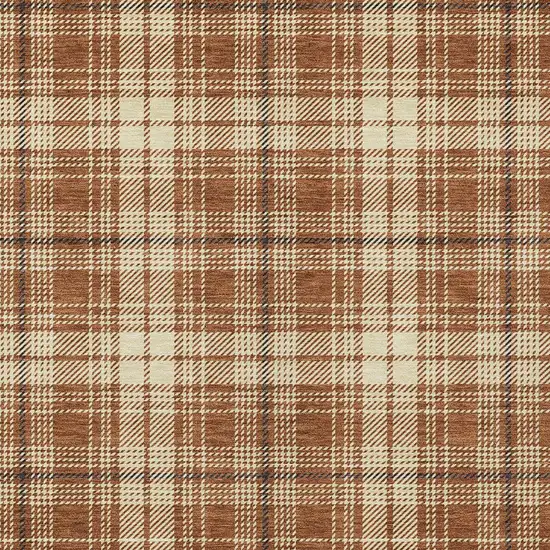 Brown Black And Beige Plaid Washable Indoor Outdoor Area Rug Photo 6