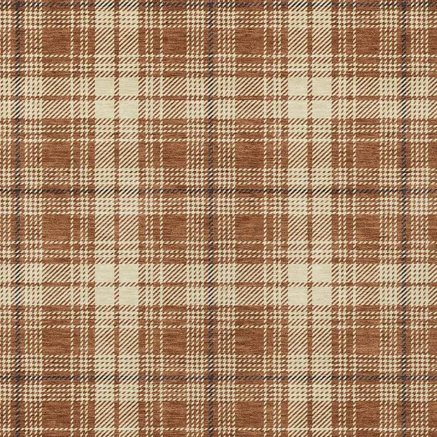 Brown Black And Beige Plaid Washable Indoor Outdoor Area Rug Photo 6