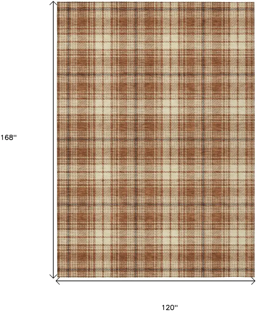 Brown Black And Beige Plaid Washable Indoor Outdoor Area Rug Photo 3