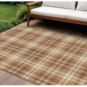 Photo of Brown Black And Beige Plaid Washable Indoor Outdoor Area Rug