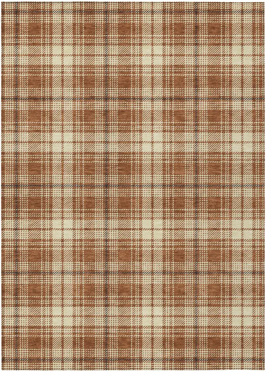 Brown Black And Beige Plaid Washable Indoor Outdoor Area Rug Photo 2