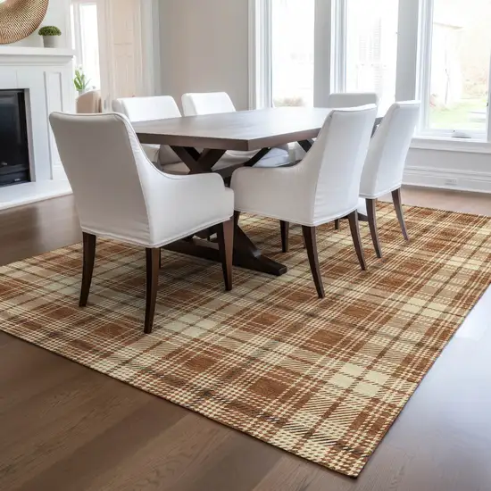 Brown Black And Beige Plaid Washable Indoor Outdoor Area Rug Photo 9