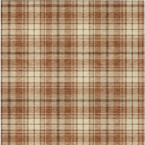 Brown Black And Beige Plaid Washable Indoor Outdoor Area Rug Photo 7