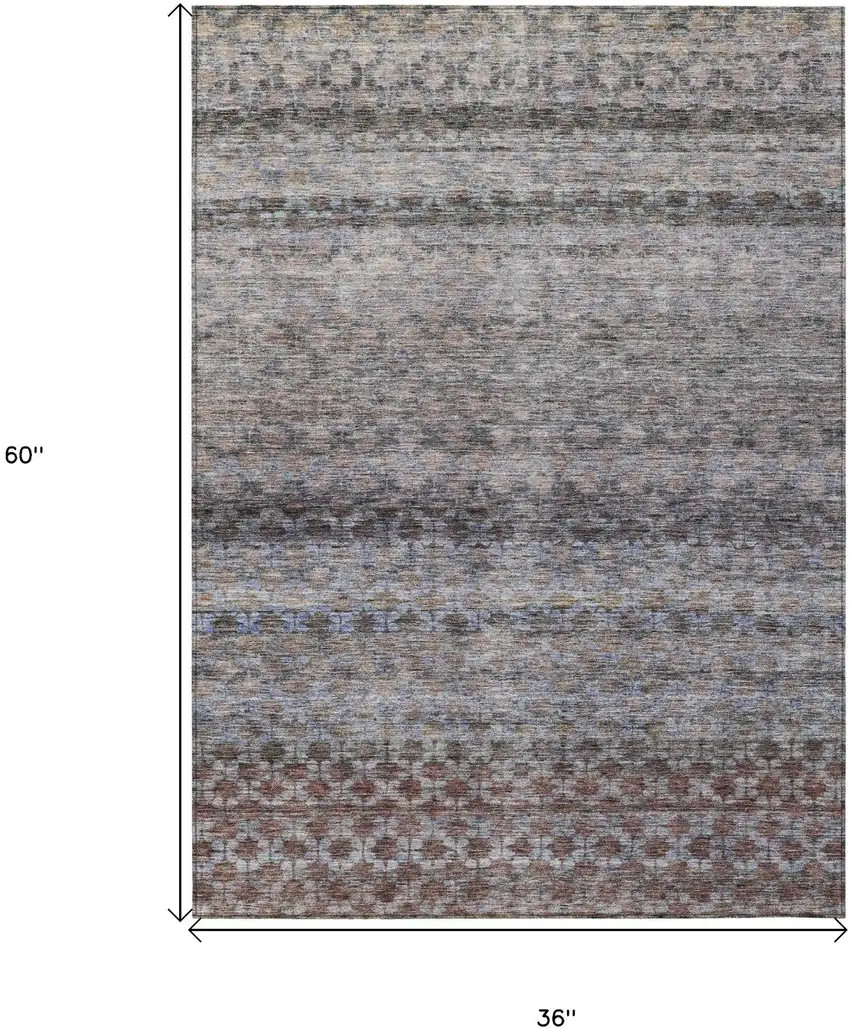 Brown Black And Brick Red Striped Washable Indoor Outdoor Area Rug Photo 3