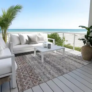 Photo of Brown Black And Brick Red Striped Washable Indoor Outdoor Area Rug