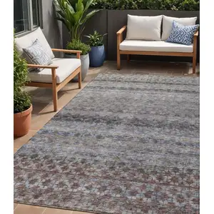 Photo of Brown Black And Brick Red Striped Washable Indoor Outdoor Area Rug