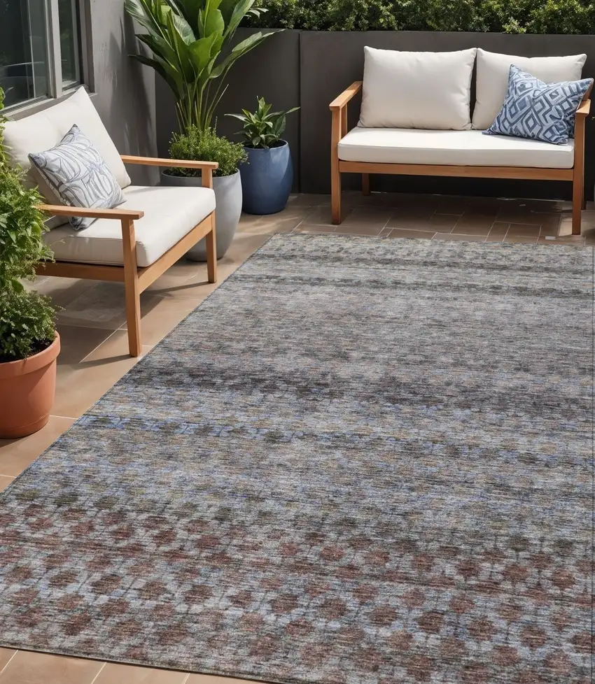 Brown Black And Brick Red Striped Washable Indoor Outdoor Area Rug Photo 1
