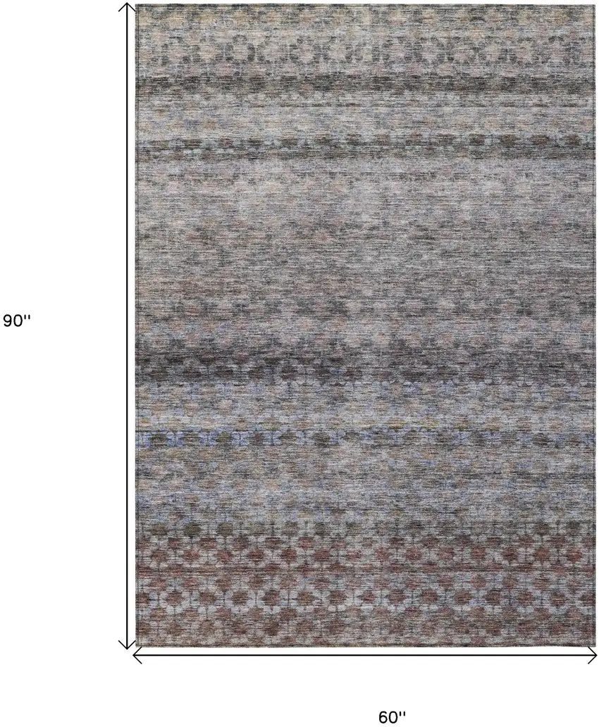 Brown Black And Brick Red Striped Washable Indoor Outdoor Area Rug Photo 3