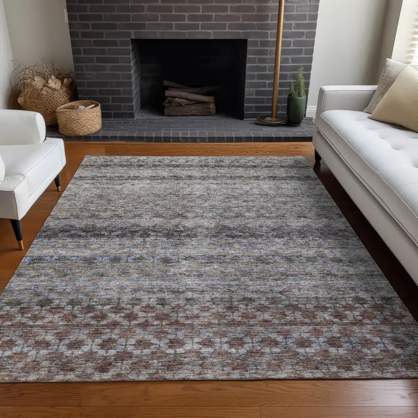 Brown Black And Brick Red Striped Washable Indoor Outdoor Area Rug Photo 9