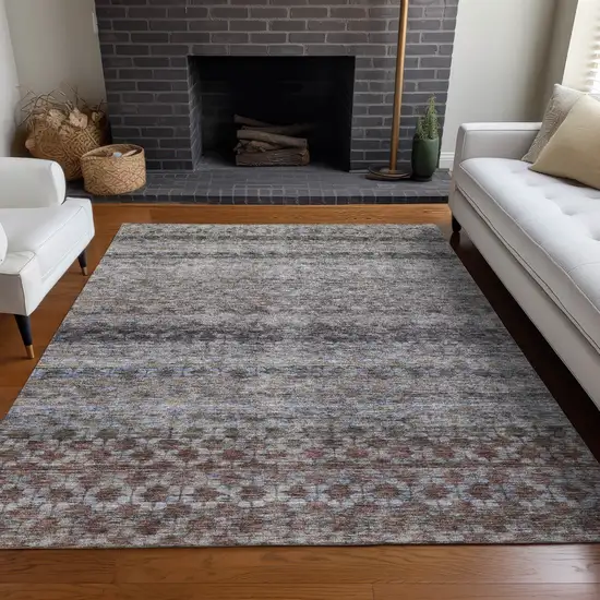 Brown Black And Brick Red Striped Washable Indoor Outdoor Area Rug Photo 9