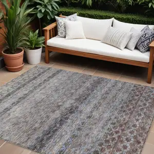 Photo of Brown Black And Brick Red Striped Washable Indoor Outdoor Area Rug