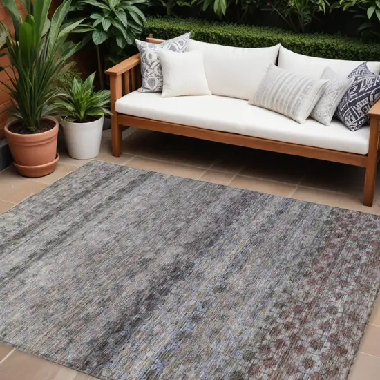 Brown Black And Brick Red Striped Washable Indoor Outdoor Area Rug Photo 1