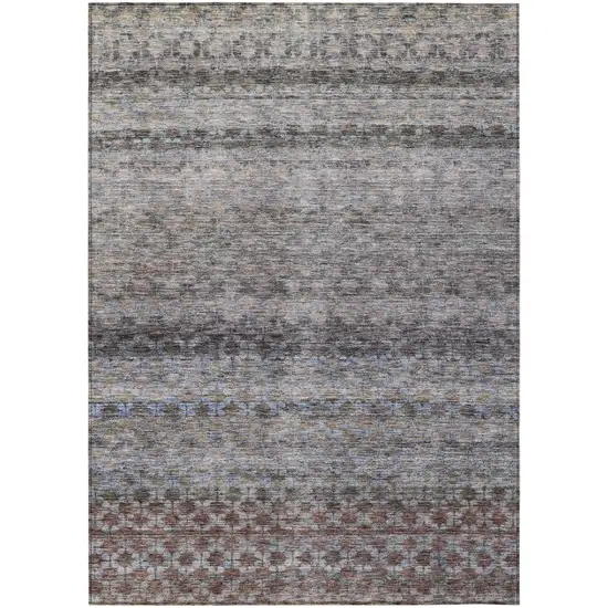 Brown Black And Brick Red Striped Washable Indoor Outdoor Area Rug Photo 2