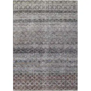 Photo of Brown Black And Brick Red Striped Washable Indoor Outdoor Area Rug