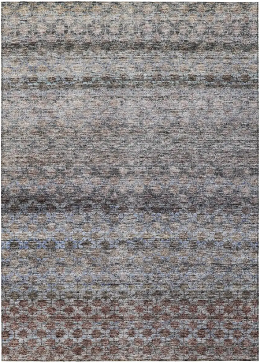 Brown Black And Brick Red Striped Washable Indoor Outdoor Area Rug Photo 2