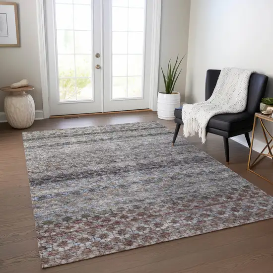 Brown Black And Brick Red Striped Washable Indoor Outdoor Area Rug Photo 9