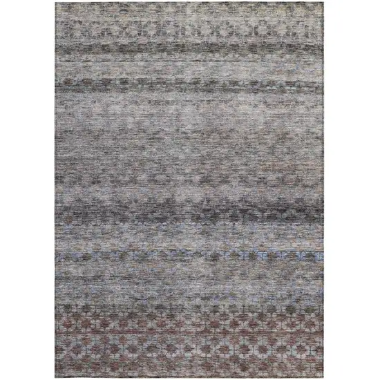 Brown Black And Brick Red Striped Washable Indoor Outdoor Area Rug Photo 7