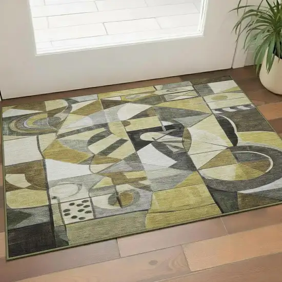 Brown Black And Gray Abstract Washable Area Rug With UV Protection Photo 2