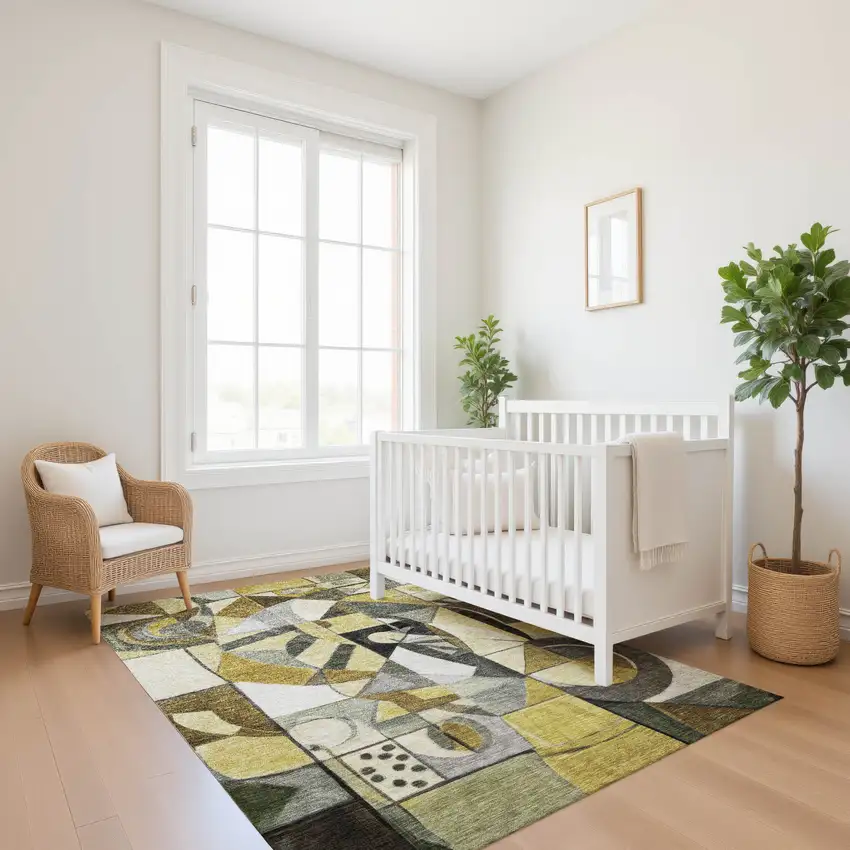 Brown Black And Gray Abstract Washable Area Rug With UV Protection Photo 5