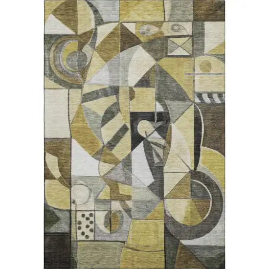 Brown Black And Gray Abstract Washable Area Rug With UV Protection Photo 1