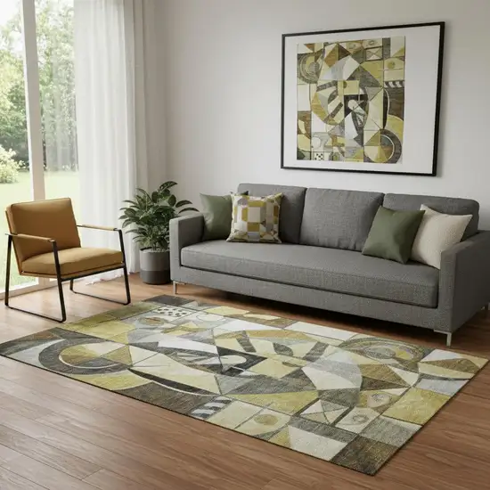 Brown Black And Gray Abstract Washable Area Rug With UV Protection Photo 2