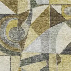 Photo of Brown Black And Gray Abstract Washable Area Rug With UV Protection