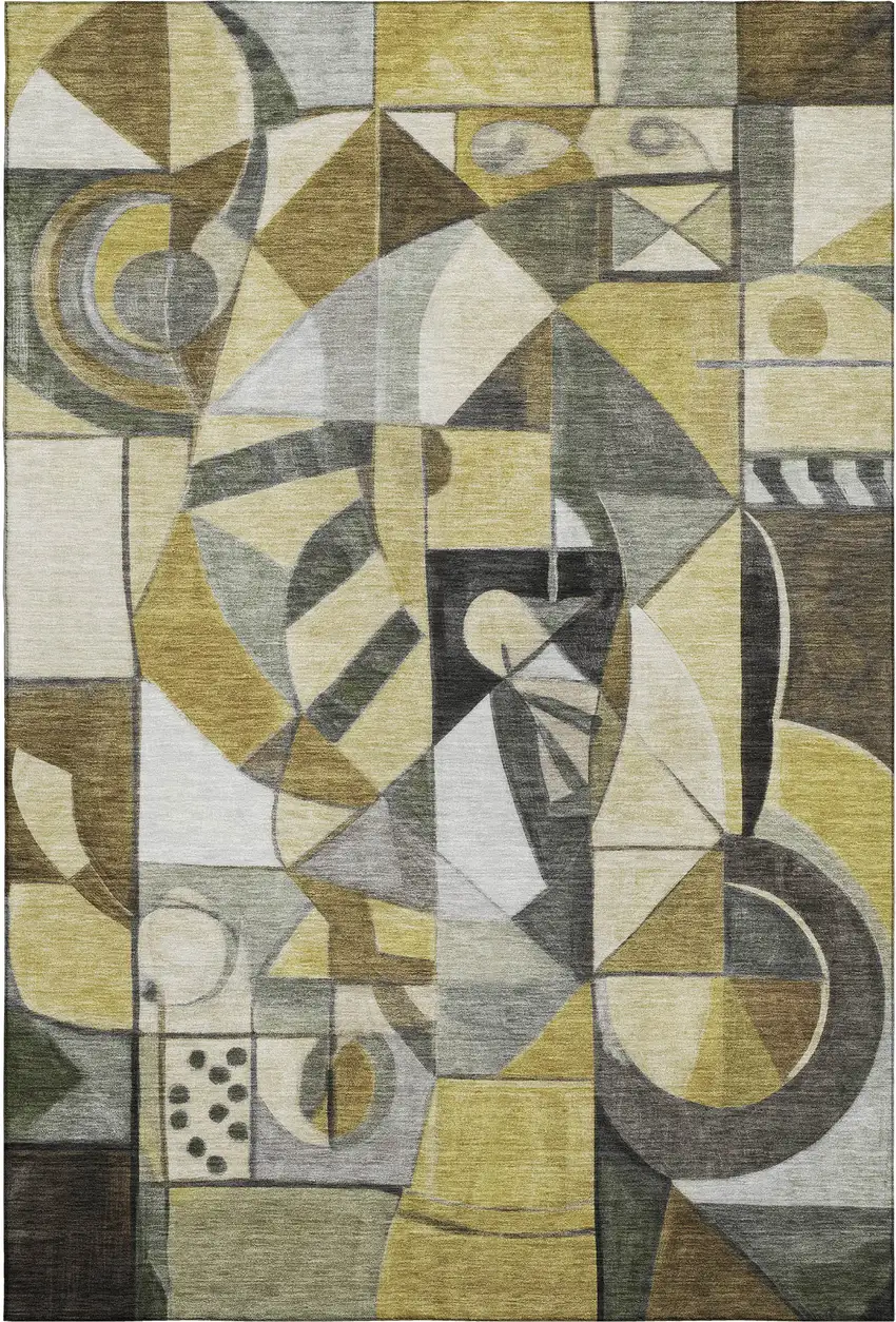 Brown Black And Gray Abstract Washable Area Rug With UV Protection Photo 1