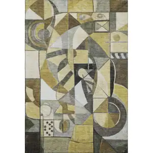 Photo of Brown Black And Gray Abstract Washable Area Rug With UV Protection