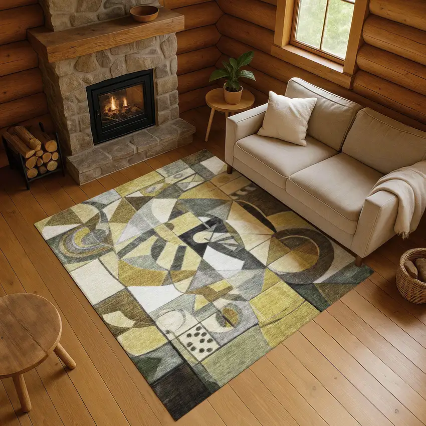 Brown Black And Gray Abstract Washable Area Rug With UV Protection Photo 4