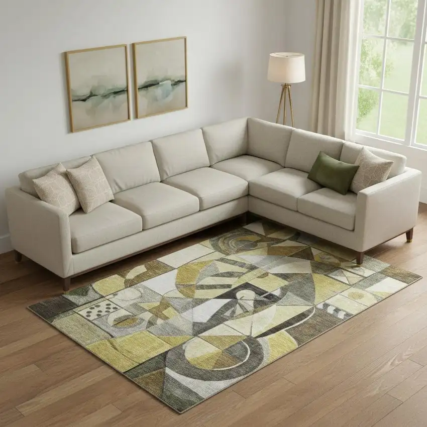 Brown Black And Gray Abstract Washable Area Rug With UV Protection Photo 2