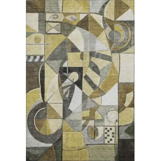 Brown Black And Gray Abstract Washable Area Rug With UV Protection Photo 3