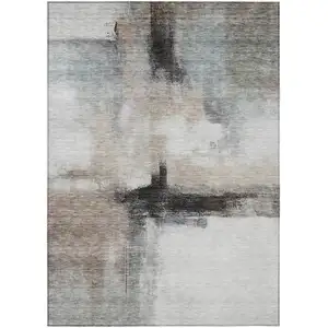 Photo of Brown Black And Gray Abstract Washable Indoor Outdoor Area Rug