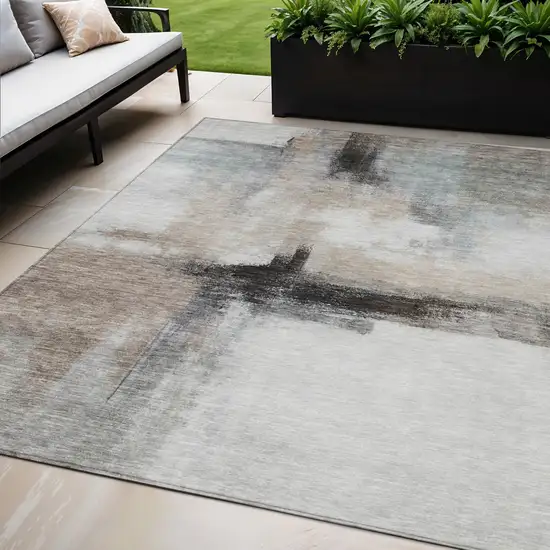Brown Black And Gray Abstract Washable Indoor Outdoor Area Rug Photo 1