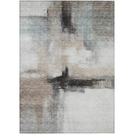 Brown Black And Gray Abstract Washable Indoor Outdoor Area Rug Photo 2